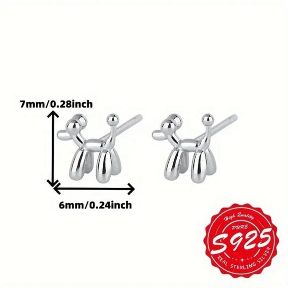 Sterling Silver Dog Animal Pendant Earrings - Picture 6 of 6